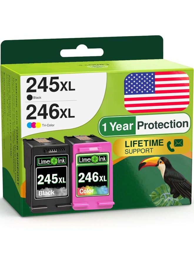 Limeink 2 Pack Remanufactured PG-245XL CL-246XL High Yield Ink Cartridges (1 Black, 1 Color) for Pixma iP2820 MG2420 MG2520 MG2920 MG2924 MG2922 MX492 Shows Accurate Ink Level - Image 1