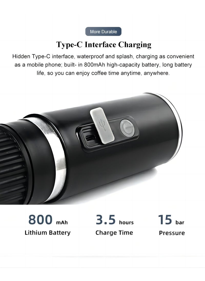 3 IN 1 Portable Espresso Machine, 15 Bar Pressure Electric Espresso Maker,Coffee Maker, USB C & Car Charger, Compatible with Capsules & Ground Coffee,Non heating