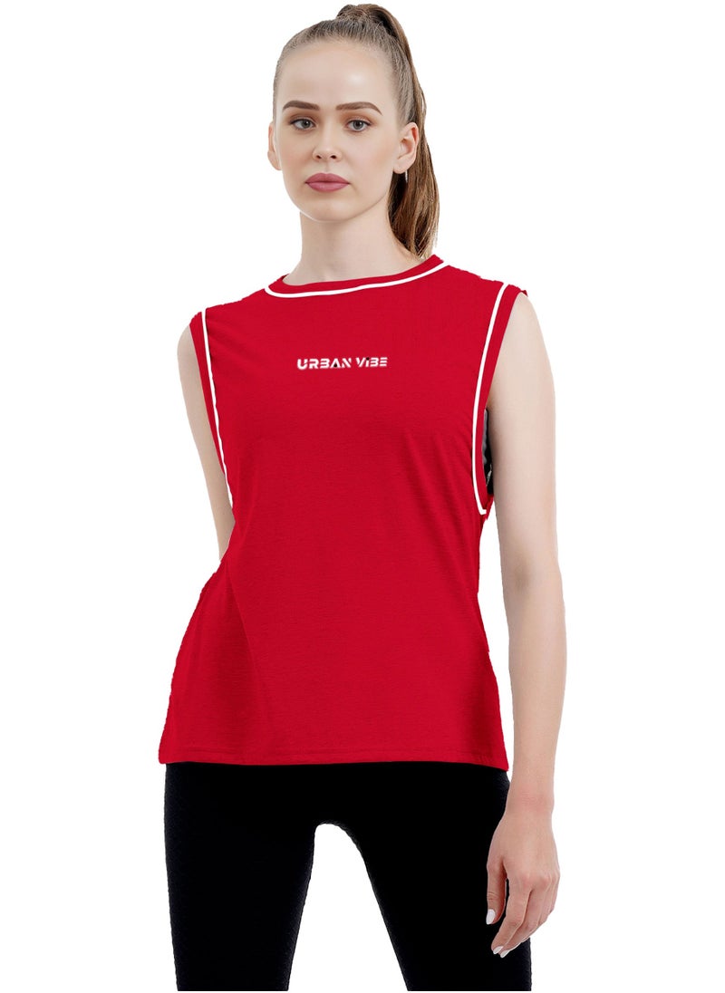 Selecta Now - Ladies Sleeveless Cotton T-Shirt Red Breathable Contrast Piping Tank Top Soft Stretchable Women’s T Shirt - Image 1