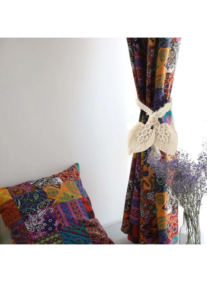 Goolsky 2 Pack Leaf Lace Curtain Tie Backs, Hand Woven Cotton Rope Tie Backs, Decorative Adjustable Curtain Drapes Tie Backs for Curtains Home Bedroom Office Balcony - Image 1