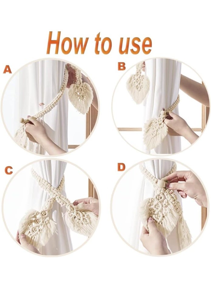 Goolsky 2 Pack Leaf Lace Curtain Tie Backs, Hand Woven Cotton Rope Tie Backs, Decorative Adjustable Curtain Drapes Tie Backs for Curtains Home Bedroom Office Balcony - Image 5