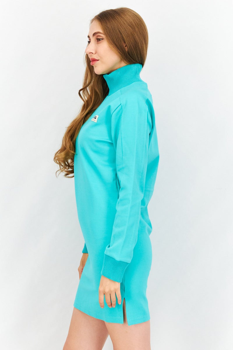 FILA فستان ميدي بقلنسوة لعلامة تجارية رياضية للنساء، أزرق غامق - Image 3