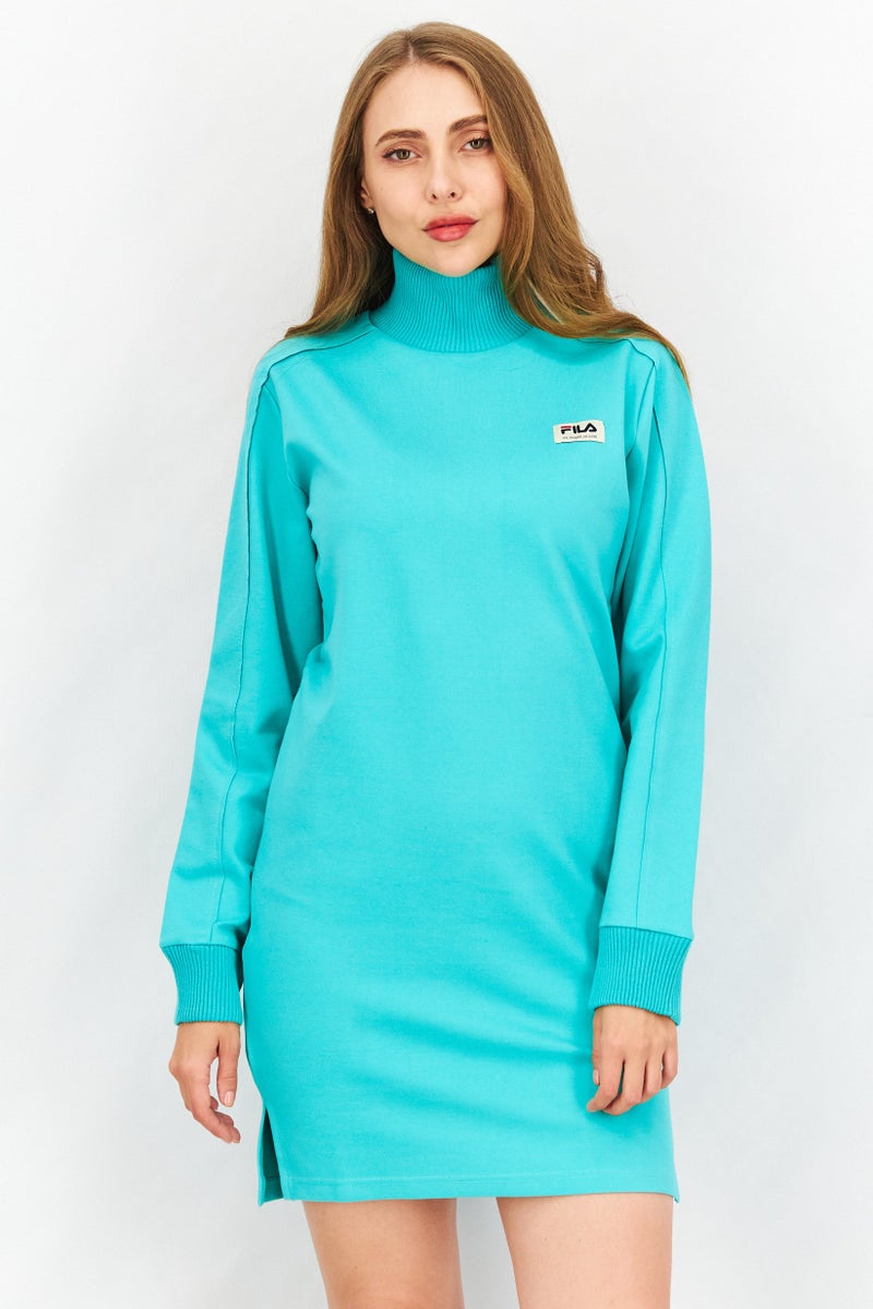 FILA فستان ميدي بقلنسوة لعلامة تجارية رياضية للنساء، أزرق غامق - Image 1