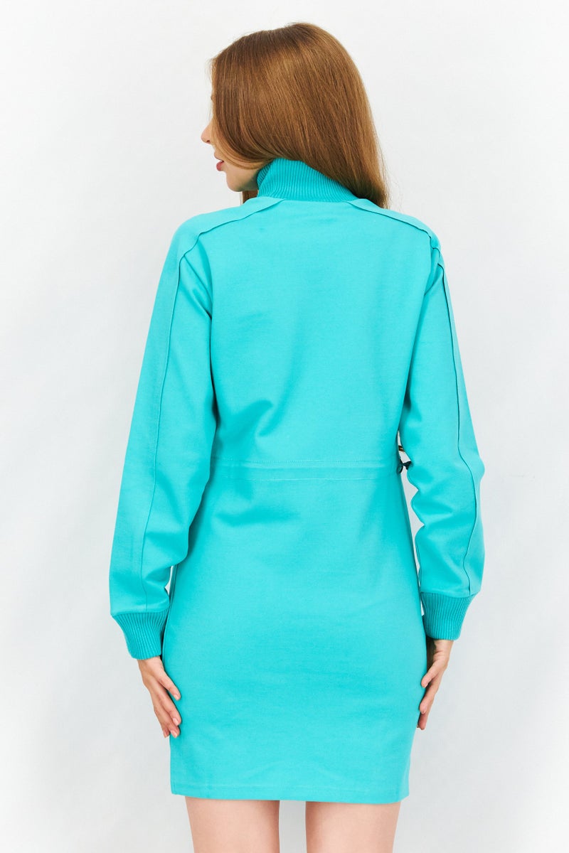 FILA فستان ميدي بقلنسوة لعلامة تجارية رياضية للنساء، أزرق غامق - Image 2