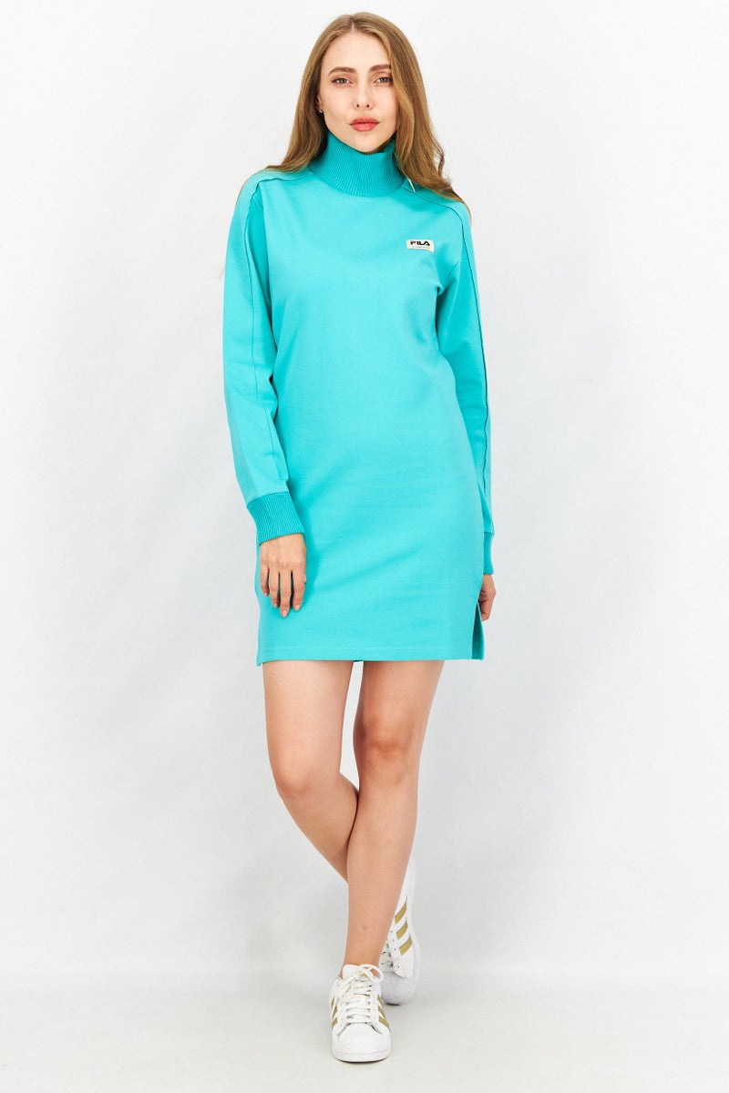 FILA فستان ميدي بقلنسوة لعلامة تجارية رياضية للنساء، أزرق غامق - Image 4