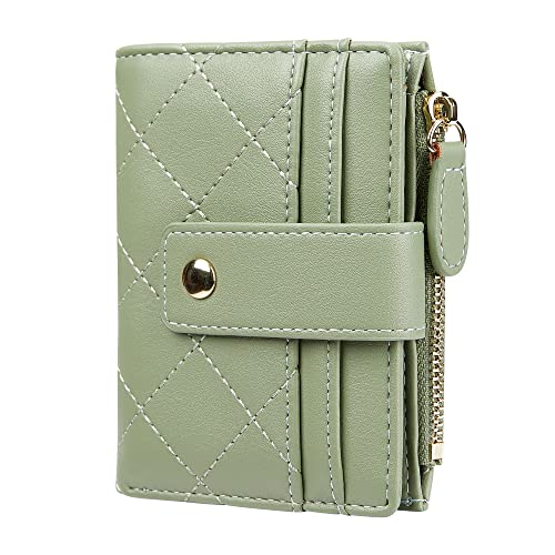 Cynure Women's Cute Leather Card Holder Small Compact Bifold Wallet with Zip Coin Pocket, Green - Image 1