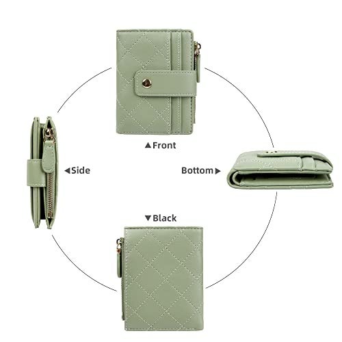 Cynure Women's Cute Leather Card Holder Small Compact Bifold Wallet with Zip Coin Pocket, Green - Image 3
