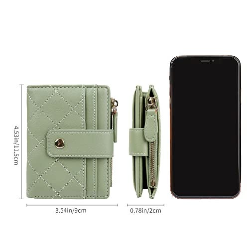 Cynure Women's Cute Leather Card Holder Small Compact Bifold Wallet with Zip Coin Pocket, Green - Image 5