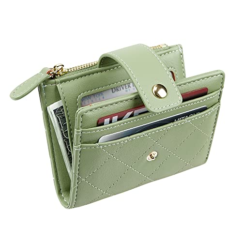 Cynure Women's Cute Leather Card Holder Small Compact Bifold Wallet with Zip Coin Pocket, Green - Image 4
