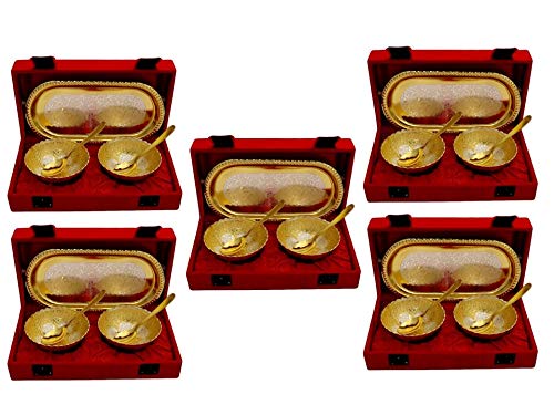 CRAFTS KING SilverGold Plated Round Bowl Set with Awesome Gifts Box Capsul 5 Pieces Set of 5 - Image 1