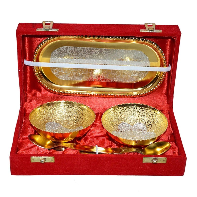 CRAFTS KING SilverGold Plated Round Bowl Set with Awesome Gifts Box Capsul 5 Pieces Set of 5 - Image 2