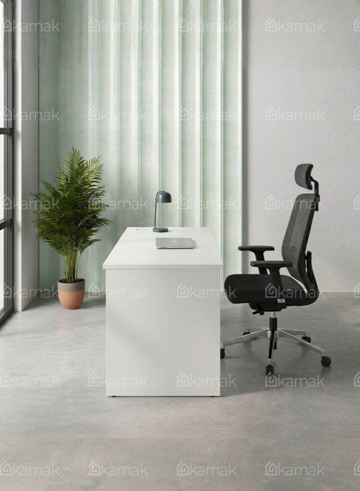 Karnak Fiecke Office desk with Lockable Drawers & Storage | Study Workstation Multifunctional Computer Writing Table for Retail, Hotel, Clinic Workspace Furniture(White) - Image 4