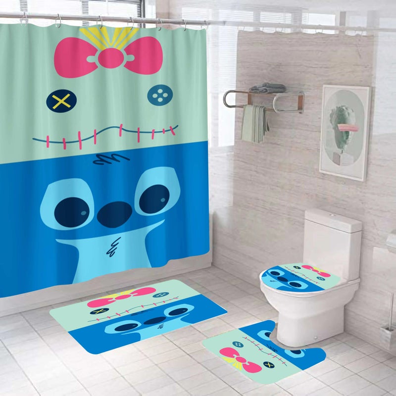 Y&D Print 100 Polyester Waterproof Christmas Stitch Cute Anime Tv Characters Kids Bathroom Rug Mat Shower Curtain Set 4 Pcs - Image 1