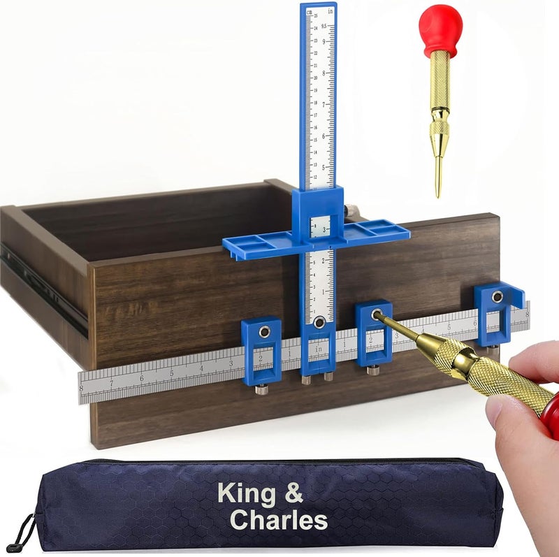 King&Charles أداة تثبيت الأثاث، أداة تثبيت المقابض مع مثقاب مركزي تلقائي، تجنب الاهتزاز الناتج عن الحفر المباشر. تستخدم للمقابض والسحب على الأدراج/الأبواب، مجموعة مثالية. - Image 1