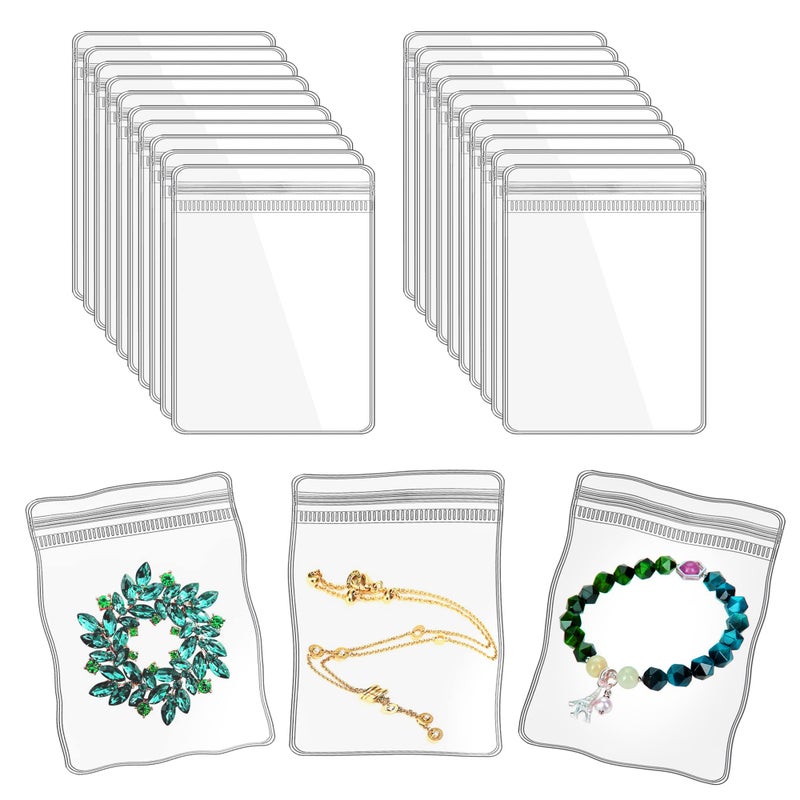 LingLingo Jewelry Pouch Clear Self Seal Plastic Zipper Bags for Necklace Bracelet Packing Storage Transparent PVC Lock Pouches Pack of 48