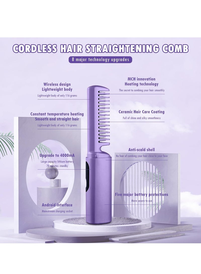 SYOSI Rechargeable Hair Straightener, SYOSI Mini Cordless Hair Straightener Brush with LCD Temperature Display, Hair Straightening Iron with Built-in Comb, for Professional Salon at Home - Image 5