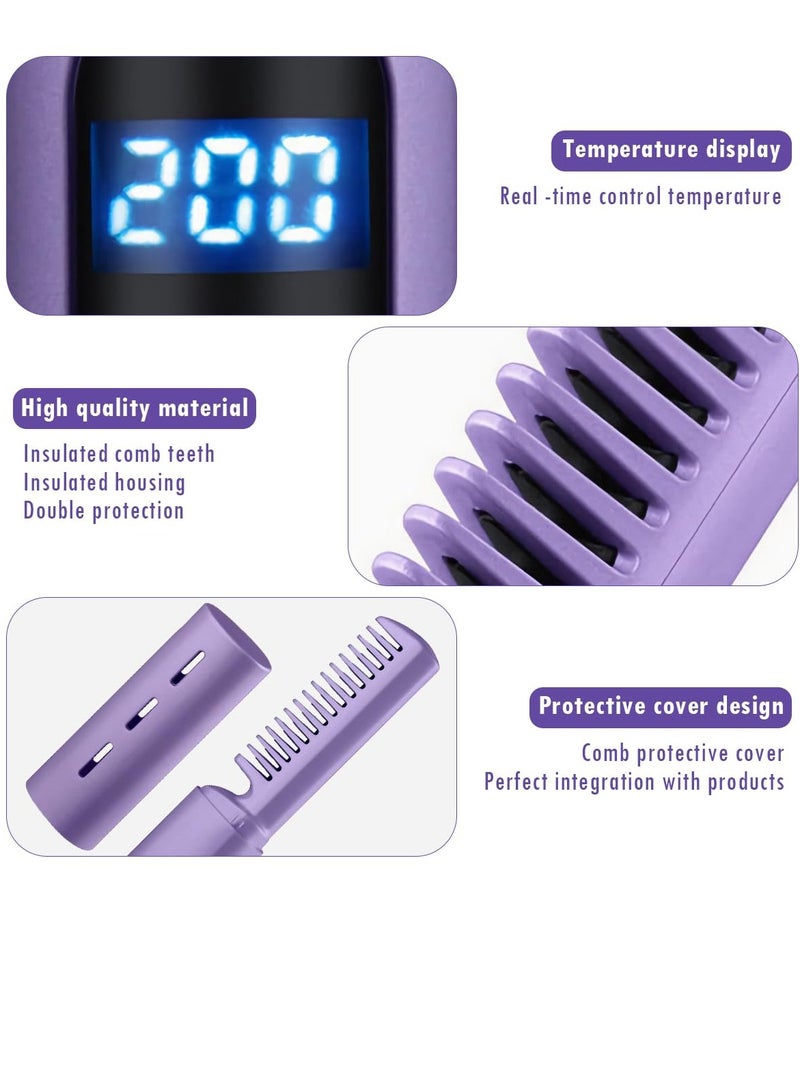 SYOSI Rechargeable Hair Straightener, SYOSI Mini Cordless Hair Straightener Brush with LCD Temperature Display, Hair Straightening Iron with Built-in Comb, for Professional Salon at Home - Image 3