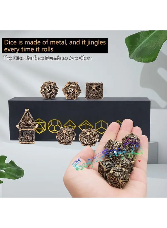 Antique Golden Steampunk Gear Metal Hollow Dice Set for RPG DND Role Playing Games - Image 5
