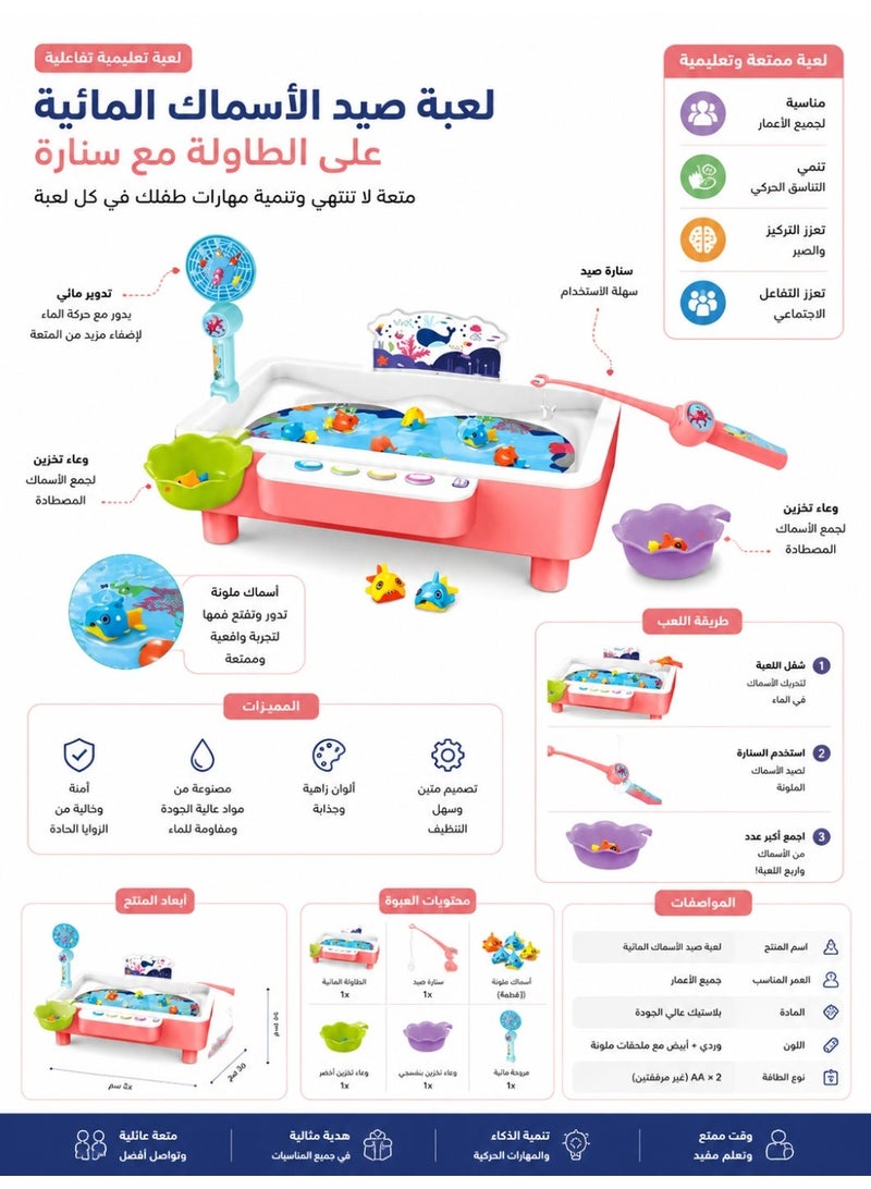 لعبة صيد الأسماك المائية على الطاولة مع سنارة – لعبة تعليمية ممتعة لجميع الأعمار مع قطع ملوّنة - Image 1