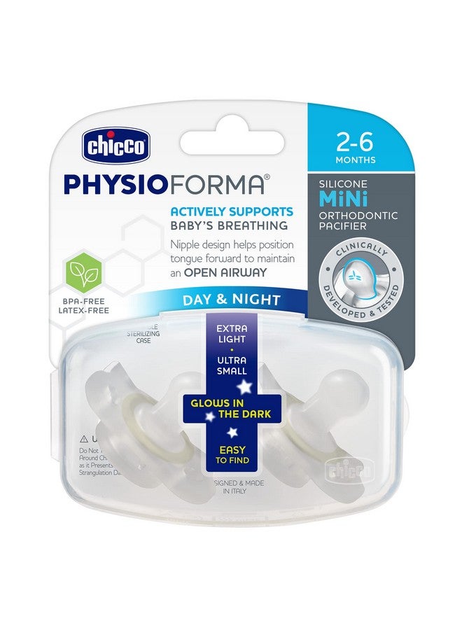 شيكو لهاية تشيكو فيزيوفورما صغيرة، مصنوعة من السيليكون ١٠٠٪، تتوهج في الظلام، للأطفال من عمر شهرين إلى ٦ أشهر | خالية من البيسفينول أ واللاتكس | علبة تعقيم قابلة لإعادة الاستخدام | شفافة، عبوة من قطعتين - Image 1