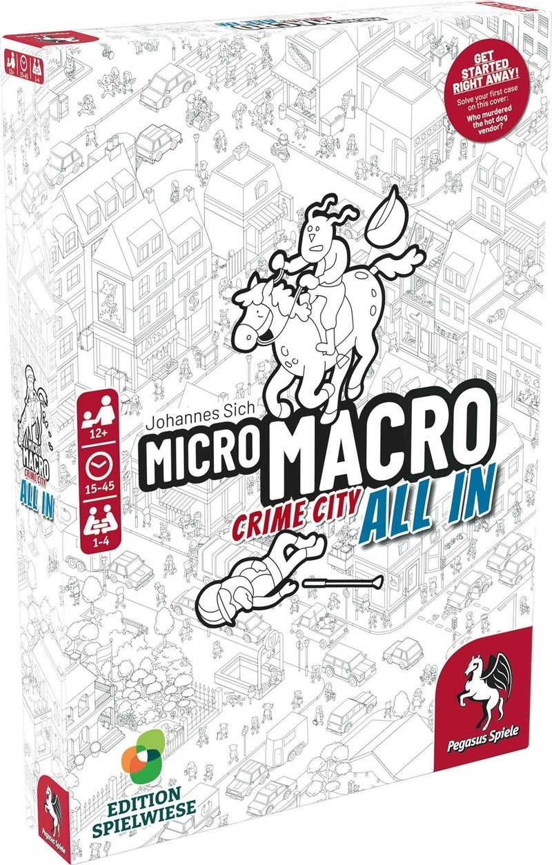 Pegasus Spiele MicroMacro: Crime City 3: All in â€“ Board Game by Pegasus Spiele - 1-4 Players â€“ Board Games for Family â€“ 15-45 Minutes of Gameplay â€“ Games for Game Night â€“ Teens and Adults Ages 14+ - English Version