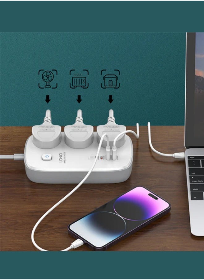 Universal Electrical Cord Strip 3 Outlets 4 GaN USB Port Multi Power Strip Plug Boar Extension Socket