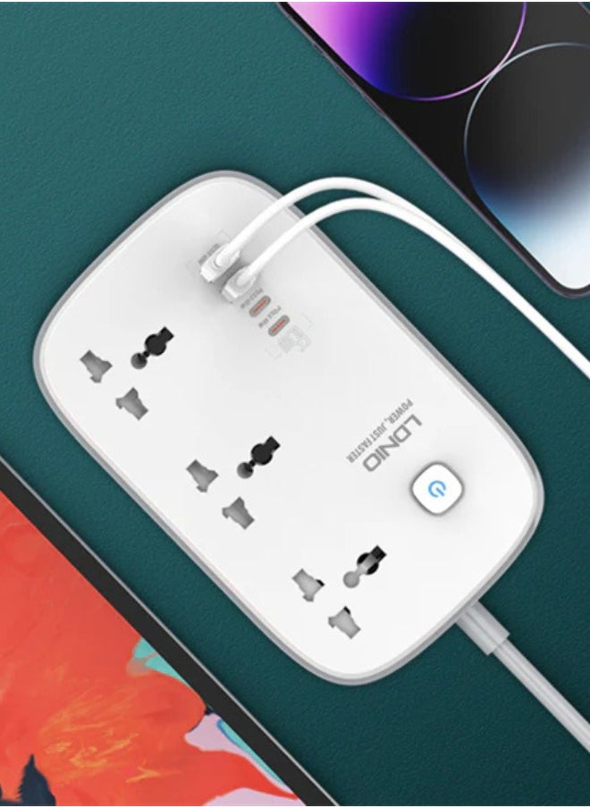 Universal Electrical Cord Strip 3 Outlets 4 GaN USB Port Multi Power Strip Plug Boar Extension Socket