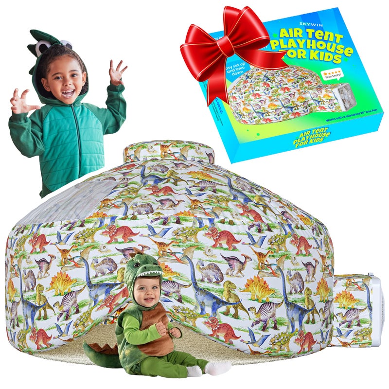 Skywin Air Tent Fort Dinosaur Playhouse for Kids Dino Classic Inflatable Kids Fort Sets Up and Stores Away in Seconds 77 x 50 Inches Fan NOT Included
