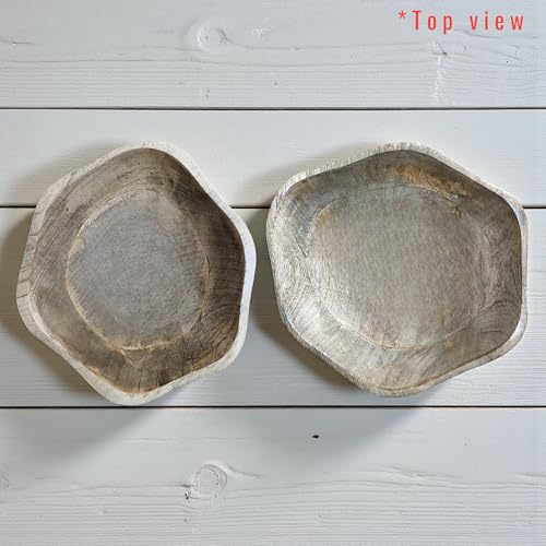 POSHIO® POSHIO Set of 2 Wooden Serving Bowls | Handcrafted Irregular Fruit & Salad Bowls | Food Safe Wood with White Inlay & Natural Engraved Stripes | Decorative Centerpiece (B1-8", B2-10 in, White Striped) - Image 3