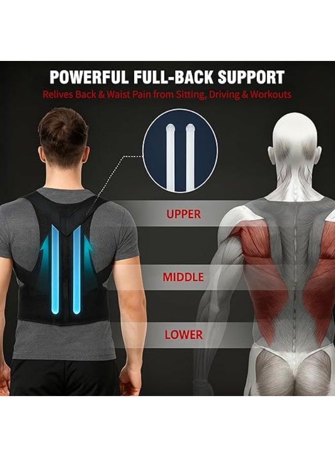 Back Brace Support Posture Corrector for Men - Ergonomic 3-in-1 System for Full Upper, Mid & Lower Back Pain Relief - Durable Slouching & Rounded Shoulders Improvement - Practical for Daily Use - Image 5