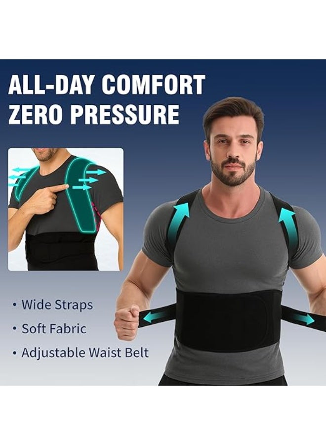 Back Brace Support Posture Corrector for Men - Ergonomic 3-in-1 System for Full Upper, Mid & Lower Back Pain Relief - Durable Slouching & Rounded Shoulders Improvement - Practical for Daily Use - Image 3