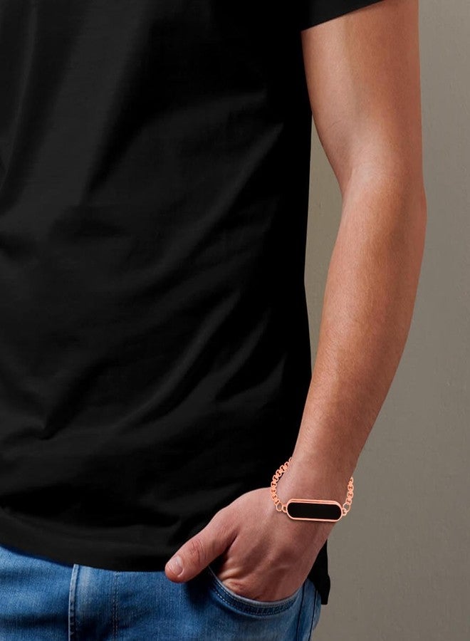 Bigwheels سوار صداقة أنيق وعصري من الفولاذ المقاوم للصدأ، بتصميم أسطواني، متوفر باللونين الذهبي الوردي والأسود، مناسب للجنسين، للاستخدام اليومي. سوار صداقة أنيق من الفولاذ المقاوم للصدأ، بتصميم صندوقي وسلسلة خطية. - Image 4