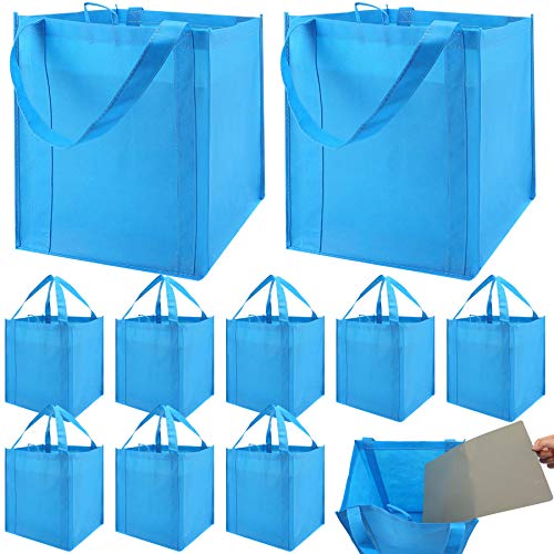 NERUB Set of 10 Reusable Grocery Bags Heavy Duty Shopping Bags Large Grocery Totes with Reinforced Bottom Super Sturdy Handles Washable Blue