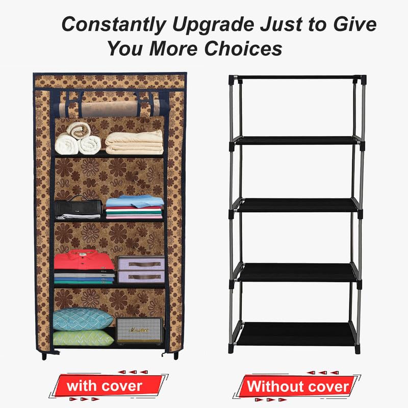 PHILOSHOP 4 Layer 10 Inch Wardrobe Metal Frame Foldable Cloth Organizer Floral Cover Storage Rack Quick Maximize Your Space with Style Multipurpose Use Entryway Closet and Bedroom - Image 2