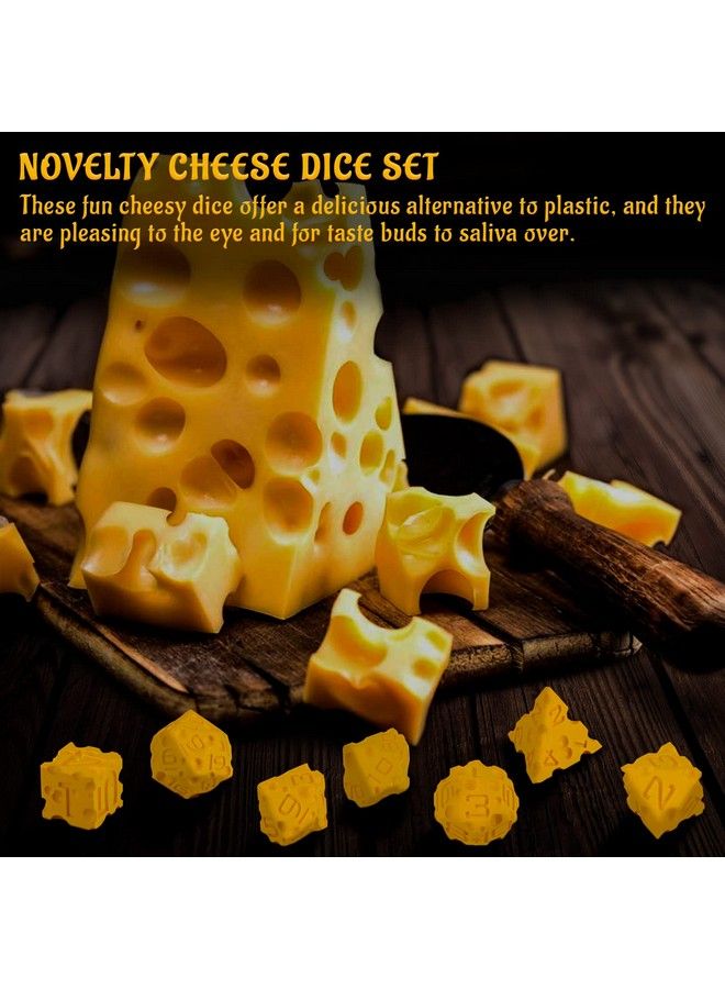 CZYY مجموعة نرد الجبن Dnd مطبوعة بتقنية ثلاثية الأبعاد 7 قطع نرد متعددة الأوجه ذات طابع غذائي رائعة لألعاب الزنزانات والتنانين وPathfinder وألعاب الطاولة RPG وMtg - Image 3