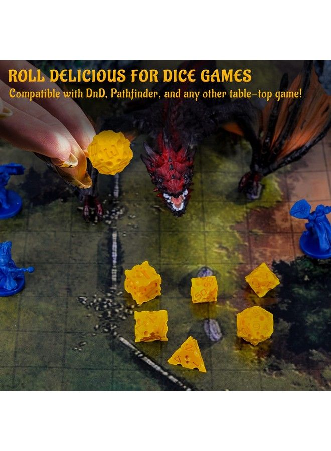 CZYY مجموعة نرد الجبن Dnd مطبوعة بتقنية ثلاثية الأبعاد 7 قطع نرد متعددة الأوجه ذات طابع غذائي رائعة لألعاب الزنزانات والتنانين وPathfinder وألعاب الطاولة RPG وMtg - Image 5