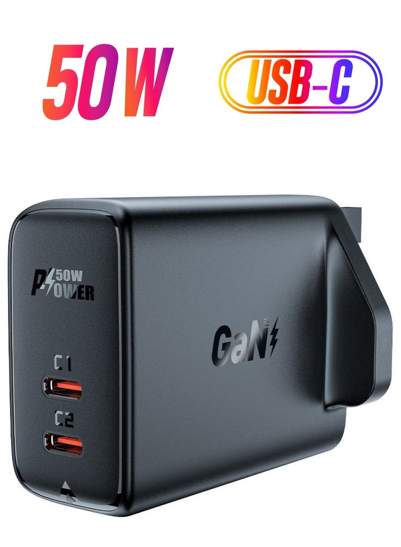ACEFAST A32 GaN PD 50W Dual USB-C Wall Charger Fast Charge with UK Plug - Image 1