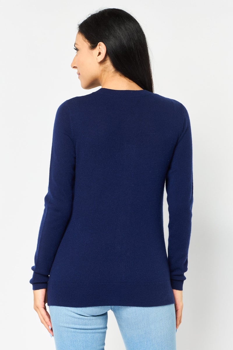 LACOSTE Women Crew Neck Embroidered Logo Long Sleeve Cardigan, Navy Blue - Image 4