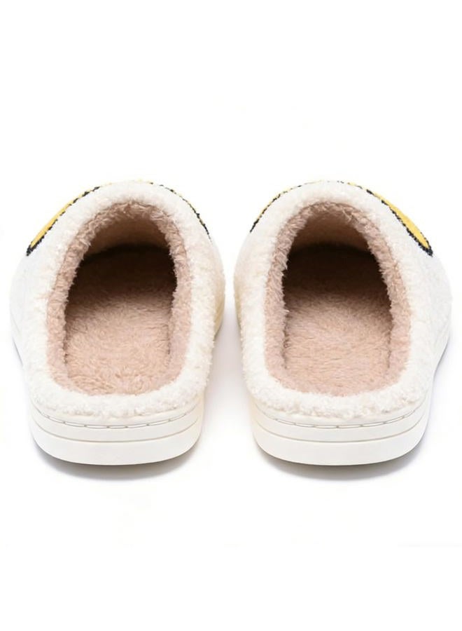 AIMINUO Women's Men's Retro Preppy Happy Face Slippers Comfy Warm Plush Slip-On House Slipper for Winter Indoor Soft Cushion Non-slip Fluffy Slides Slippers, White-yellow, 7-7.5 Women/6.5-7 Men - Image 5