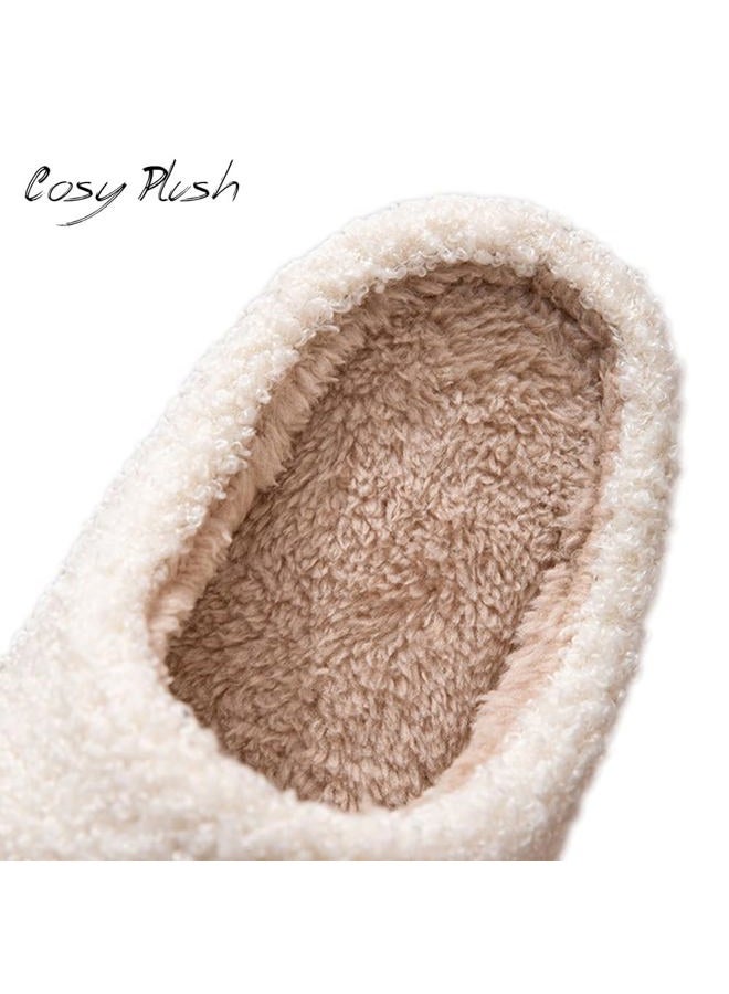 AIMINUO Women's Men's Retro Preppy Happy Face Slippers Comfy Warm Plush Slip-On House Slipper for Winter Indoor Soft Cushion Non-slip Fluffy Slides Slippers, White-yellow, 7-7.5 Women/6.5-7 Men - Image 2