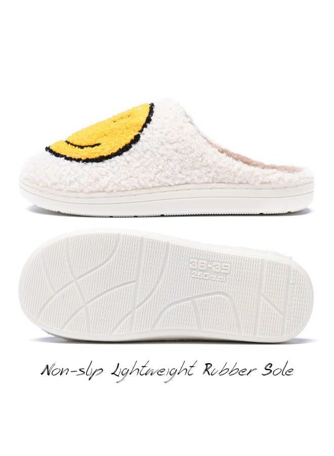 AIMINUO Women's Men's Retro Preppy Happy Face Slippers Comfy Warm Plush Slip-On House Slipper for Winter Indoor Soft Cushion Non-slip Fluffy Slides Slippers, White-yellow, 7-7.5 Women/6.5-7 Men - Image 4