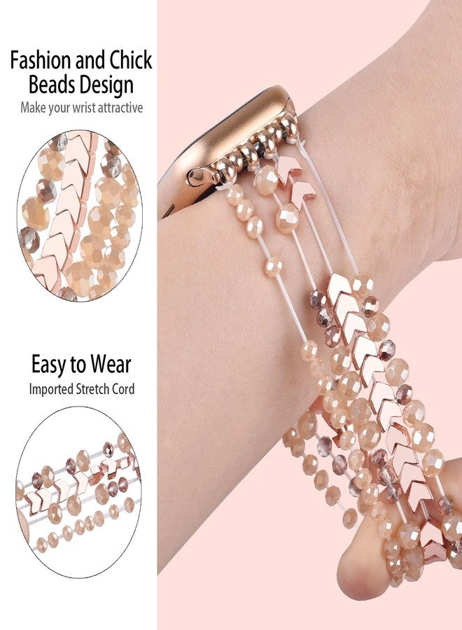 MOFREE Beaded Band for Women Compatible with Apple Watch 38mm 40mm 41mm 42mm, Fashion Crystal Elastic Straps Wristbands for iWatch Bands Series 11/10/9/8/7/SE/6/5/4/3/2/1 (Rose Gold/Yellowish) - Image 3