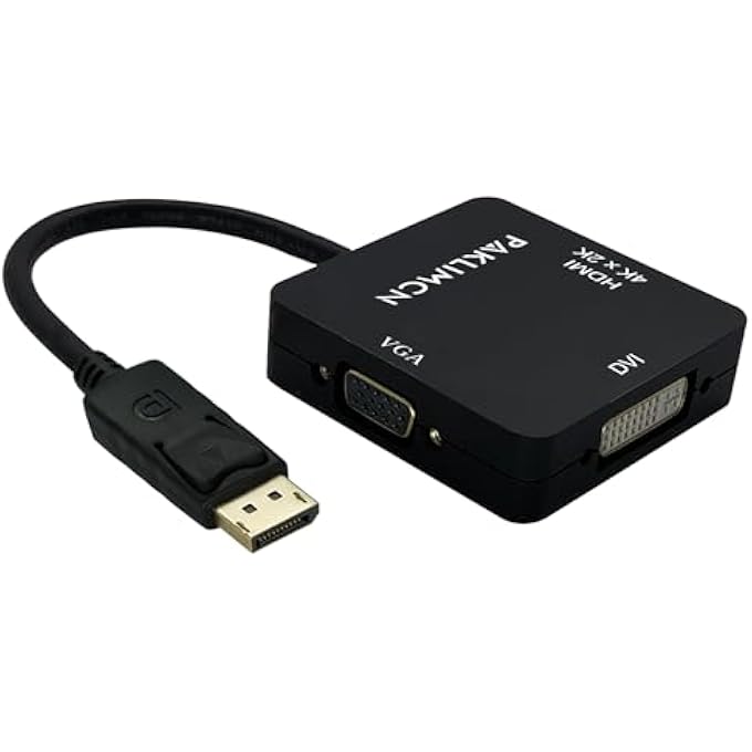 PAKLIMCN DP TO HDMI VGA DVI ADAPTER DISPLAYPORT TO HDMI 4K ADAPTER 3 IN 1 DISPLAY PORT TO HDMI VGA DVI CONVERTER MALE TO FEMALE GOLD-PLATED(SQUARE BLACK) - Image 3