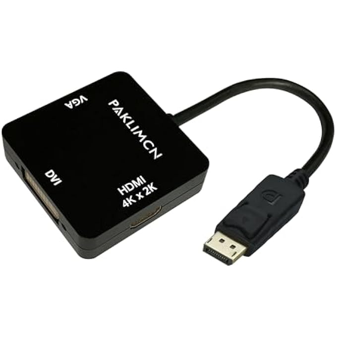 PAKLIMCN DP TO HDMI VGA DVI ADAPTER DISPLAYPORT TO HDMI 4K ADAPTER 3 IN 1 DISPLAY PORT TO HDMI VGA DVI CONVERTER MALE TO FEMALE GOLD-PLATED(SQUARE BLACK) - Image 1