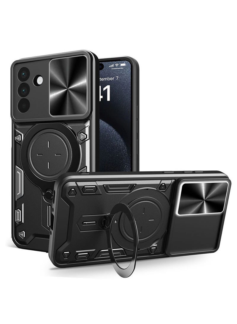 Case for Samsung Galaxy A36 with Sliding Camera Cover, Kickstand, PC+TPU Dual-Layer Back Cover,Black - Image 1