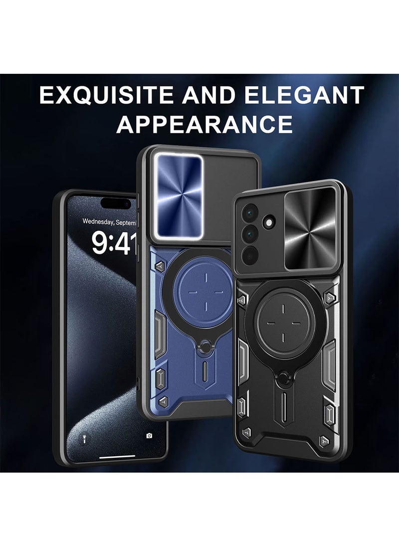 Case for Samsung Galaxy A36 with Sliding Camera Cover, Kickstand, PC+TPU Dual-Layer Back Cover,Black - Image 2
