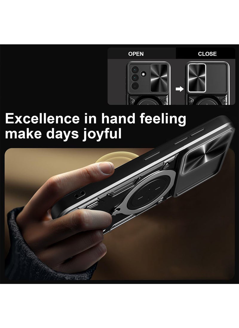 Case for Samsung Galaxy A36 with Sliding Camera Cover, Kickstand, PC+TPU Dual-Layer Back Cover,Black - Image 3