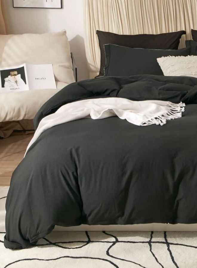 LUNA Home Single Size 4 Pieces Bedding Set Washable Cotton Black - Image 3
