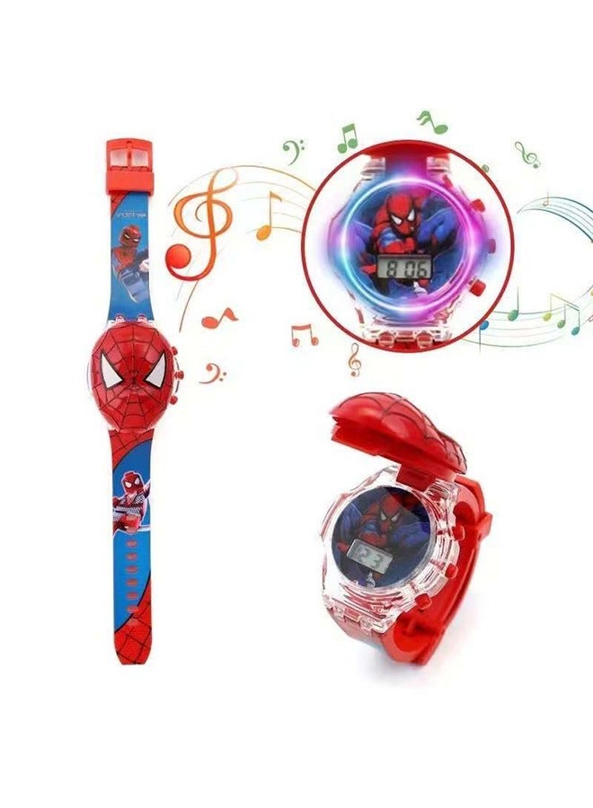 سبايدر مان Cartoon Spider-Man Children's Watch, Children's Watch Toy with Light Effect, Kids Electronic Watch with Music, Flip-top Cartoon Watch for Kids - Image 3