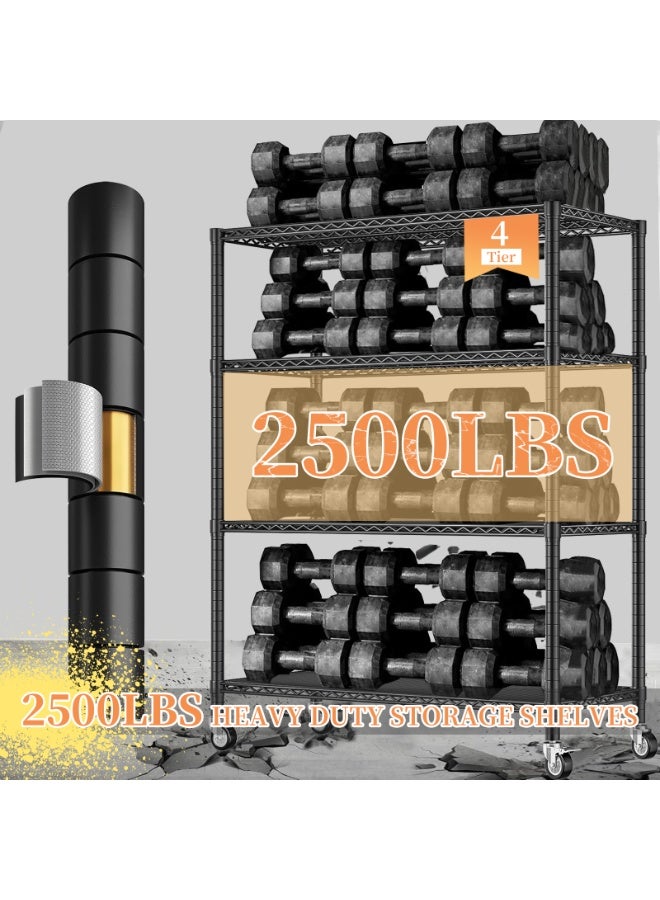 فورثكان رف تخزين معدني قوي 2500 رطل مع عجلات 4 طبقات قابل للتعديل 140.5×60.5×192 سم رف صناعي للمرآب والمطبخ أسود - Image 3